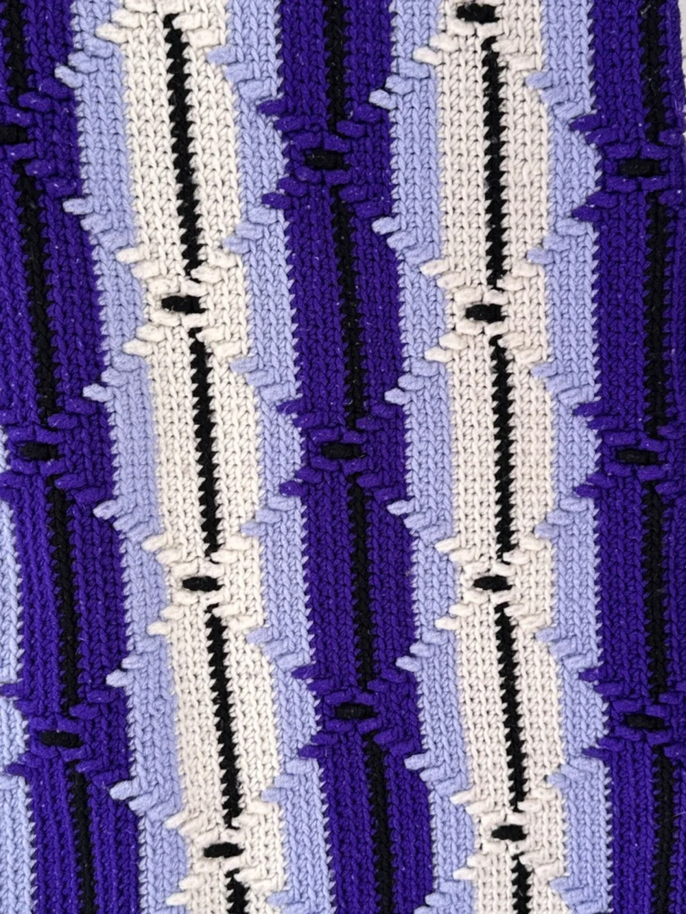 Handmade Throw Blanket Purple Striped Crochet Boho Fringe 50x52